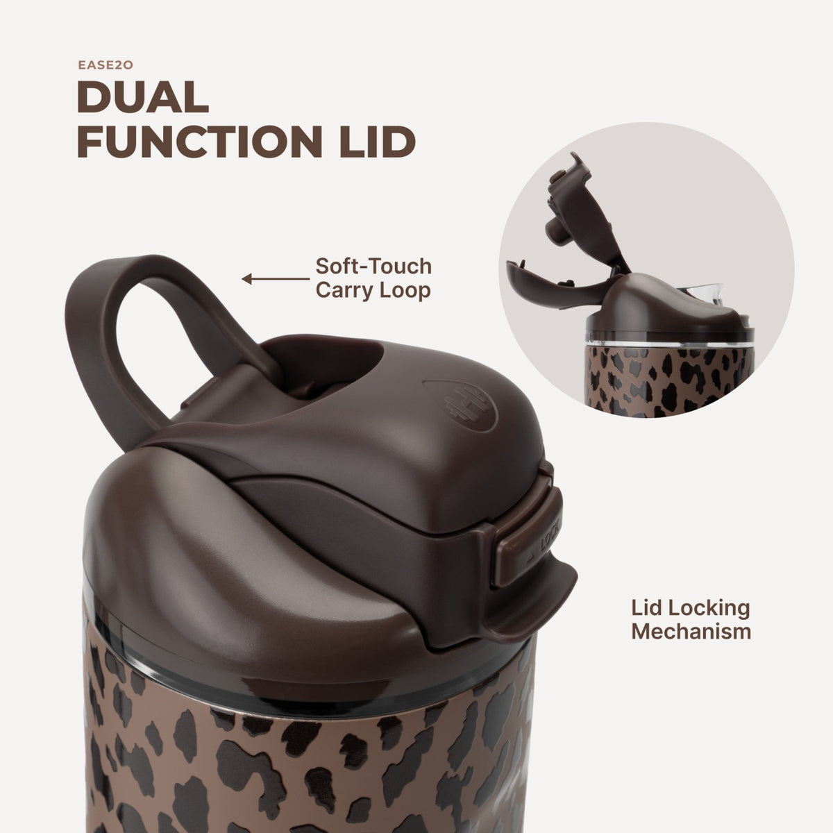 HYDROJUG HydroJug Ease2o 40oz - Dual-Function Water Bottle with Straw & Chug Spout – Brown Leopard