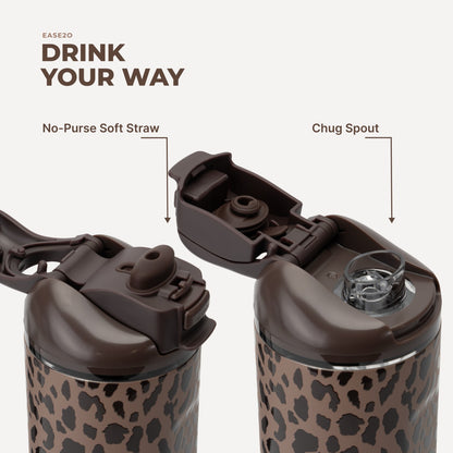 HYDROJUG HydroJug Ease2o 40oz - Dual-Function Water Bottle with Straw & Chug Spout – Brown Leopard