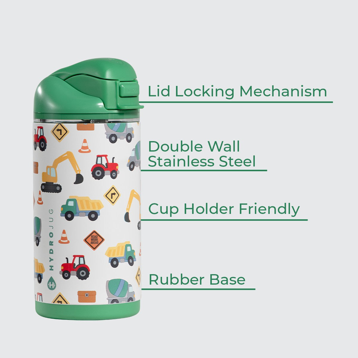 HYDROJUG HydroJug Ease2o 14oz - Leakproof 2-in-1 Kids Water Bottle, Straw & Chug Spout – Under Construction