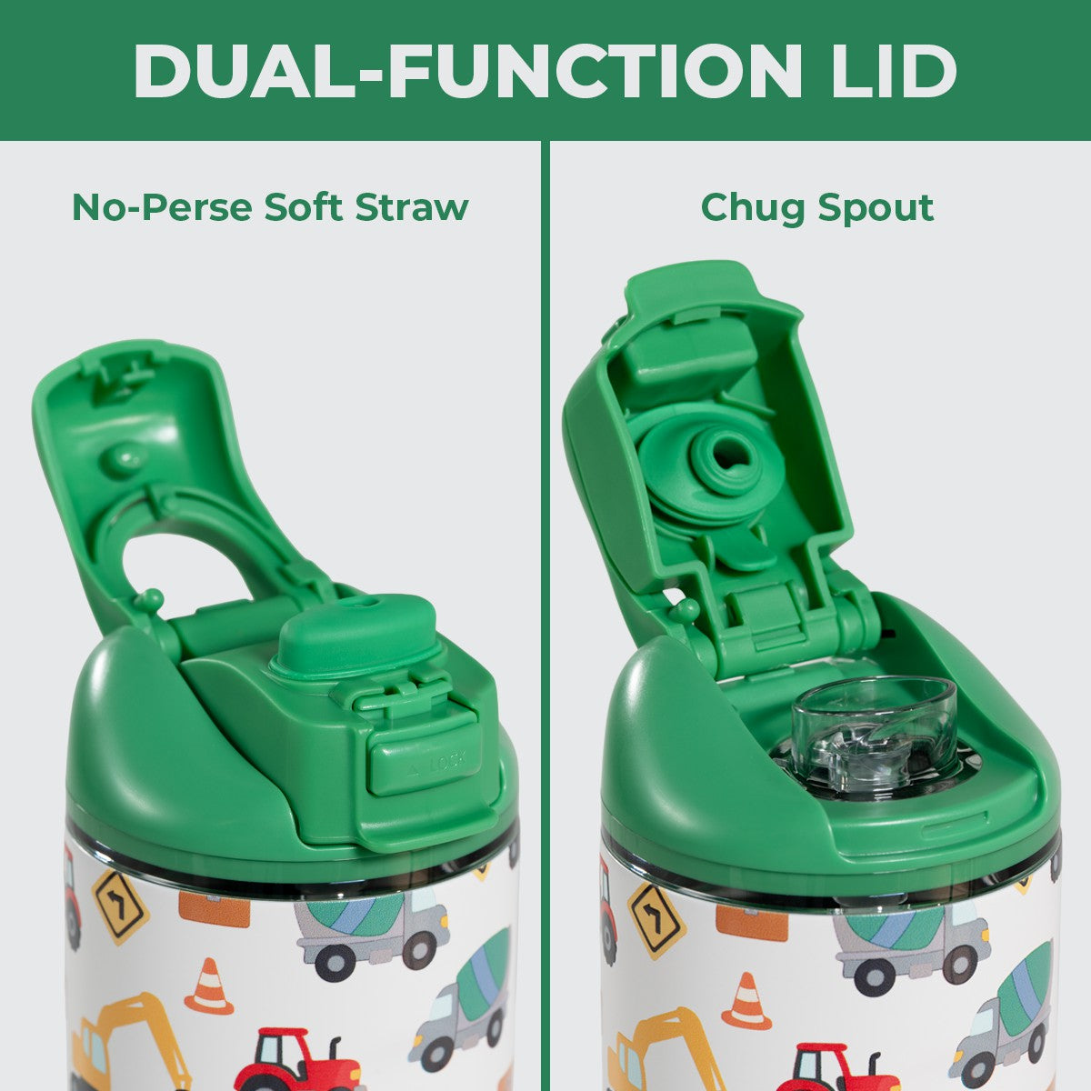 HYDROJUG HydroJug Ease2o 14oz - Leakproof 2-in-1 Kids Water Bottle, Straw & Chug Spout – Under Construction