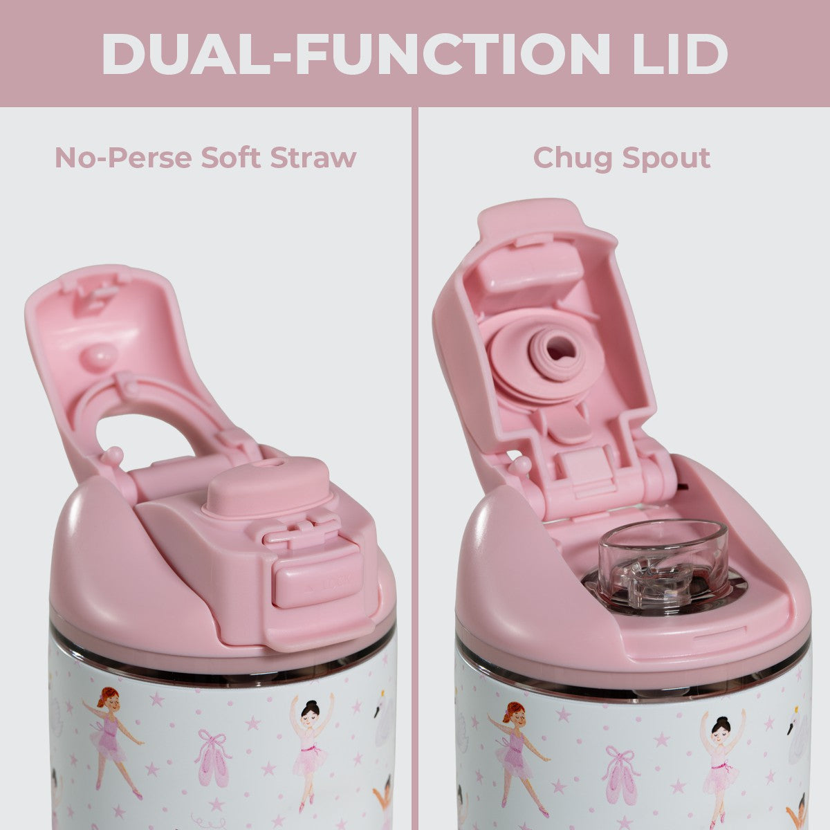 HYDROJUG HydroJug Ease2o 14oz - Leakproof 2-in-1 Kids Water Bottle with Straw & Chug Spout – Ballerina