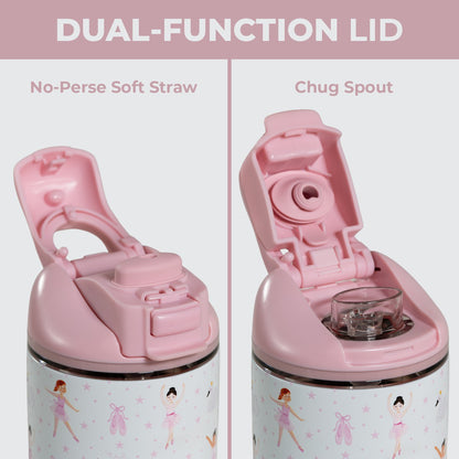 HYDROJUG HydroJug Ease2o 14oz - Leakproof 2-in-1 Kids Water Bottle with Straw & Chug Spout – Ballerina