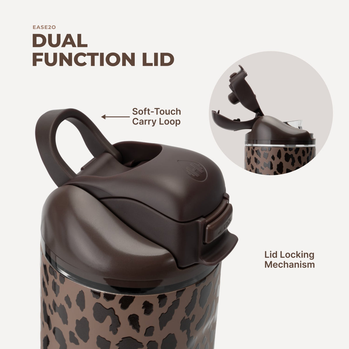 HYDROJUG HydroJug Ease2o 24oz - 2-in-1 Water Bottle with Soft Straw & Chug Spout – Brown Leopard