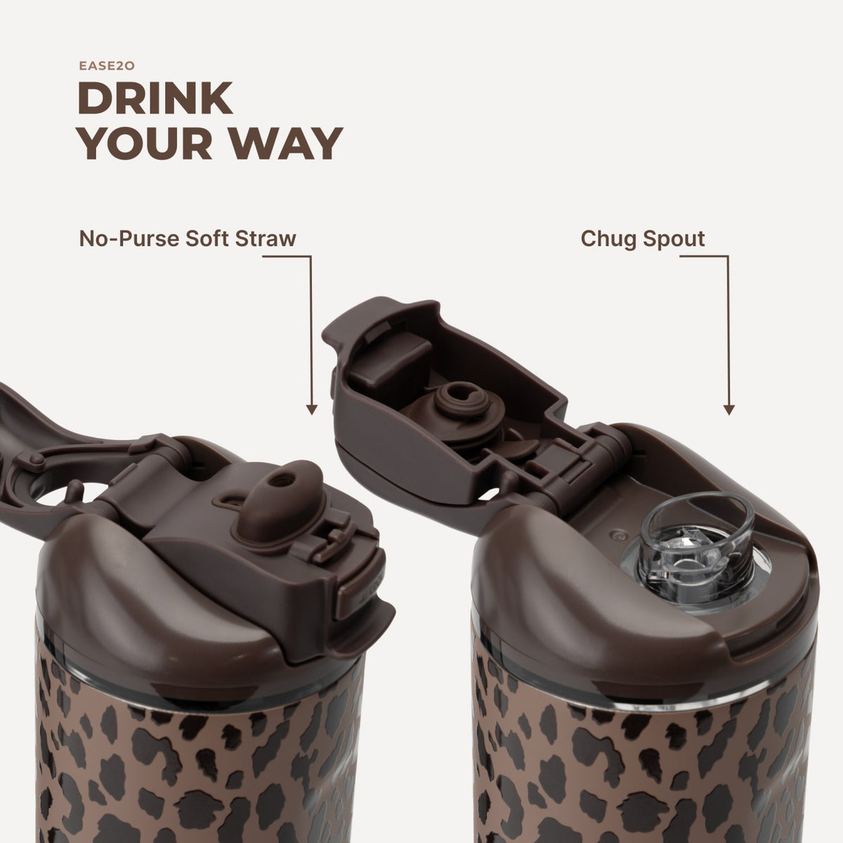 HYDROJUG HydroJug Ease2o 24oz - 2-in-1 Water Bottle with Soft Straw & Chug Spout – Brown Leopard
