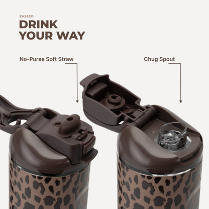 HYDROJUG HydroJug Ease2o 24oz - 2-in-1 Water Bottle with Soft Straw & Chug Spout – Brown Leopard