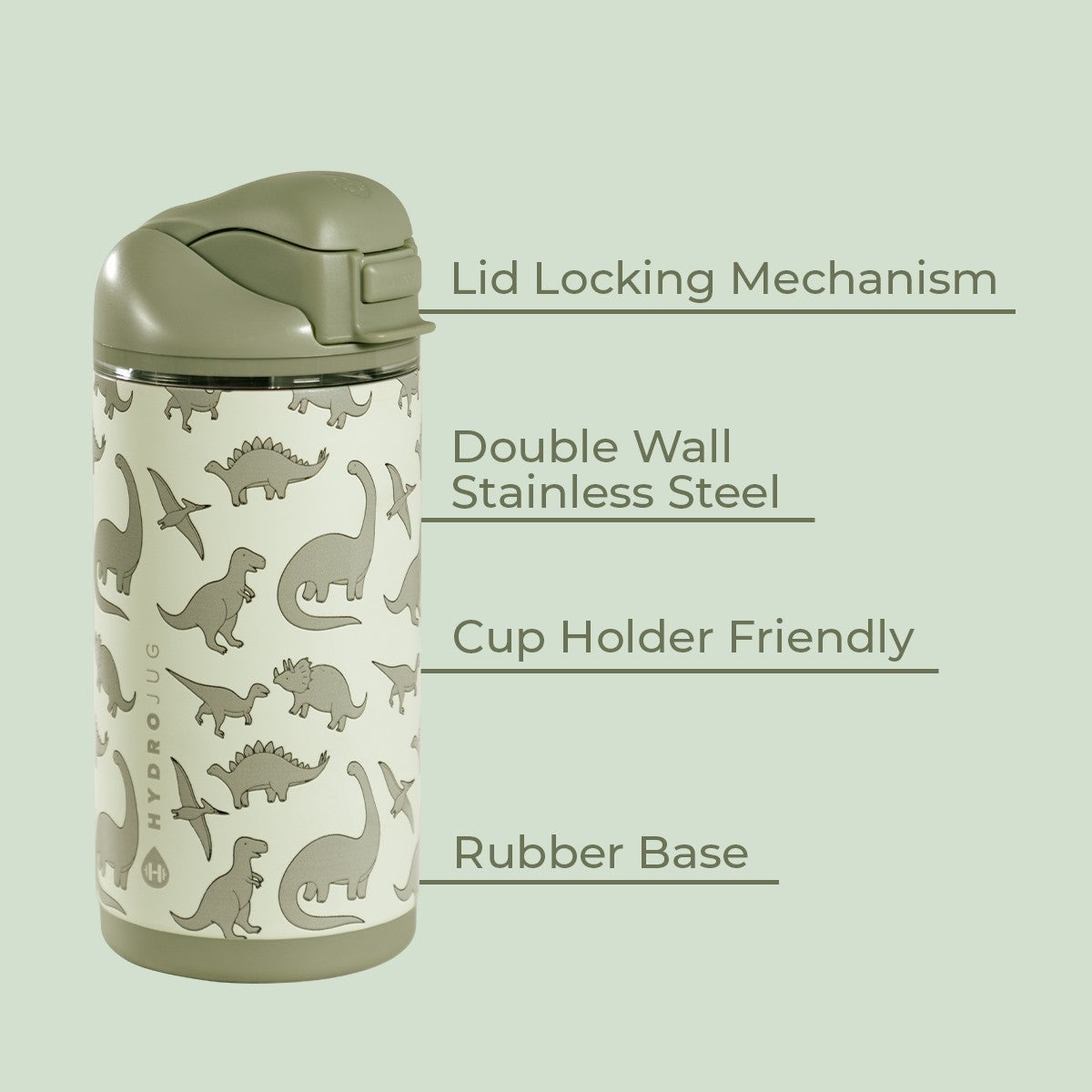 HYDROJUG HydroJug Ease2o 14oz - Leakproof 2-in-1 Kids Water Bottle with Straw & Chug Spout – Dinosaur