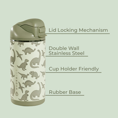 HYDROJUG HydroJug Ease2o 14oz - Leakproof 2-in-1 Kids Water Bottle with Straw & Chug Spout – Dinosaur