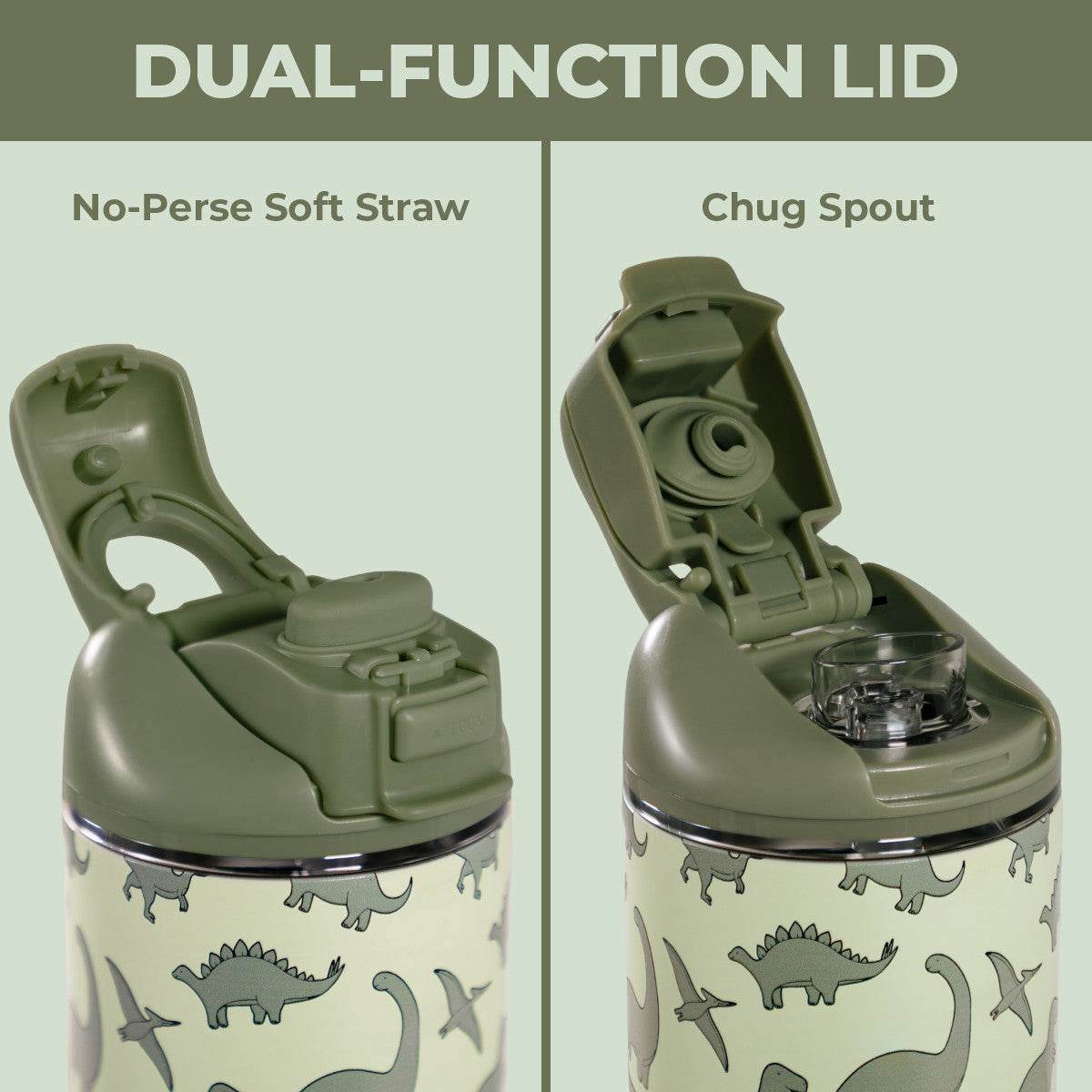 HYDROJUG HydroJug Ease2o 14oz - Leakproof 2-in-1 Kids Water Bottle with Straw & Chug Spout – Dinosaur