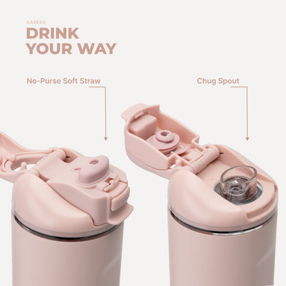 HYDROJUG HydroJug Ease2o 24oz - 2-in-1 Water Bottle with Soft Straw & Chug Spout – Dusty Rose