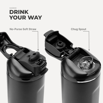 HYDROJUG HydroJug Ease2o 24oz - 2-in-1 Water Bottle with Soft Straw & Chug Spout – Black