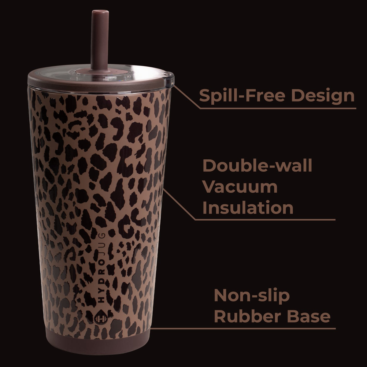 HYDROJUG HydroJug Everyday Tumbler 20oz - Ceramic-Lined Insulated Tumbler with Straw – Brown Leopard