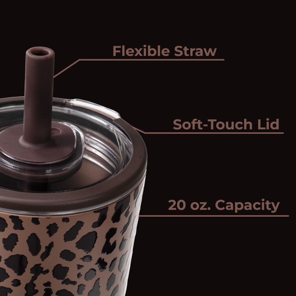 HYDROJUG HydroJug Everyday Tumbler 20oz - Ceramic-Lined Insulated Tumbler with Straw – Brown Leopard