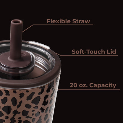 HYDROJUG HydroJug Everyday Tumbler 20oz - Ceramic-Lined Insulated Tumbler with Straw – Brown Leopard