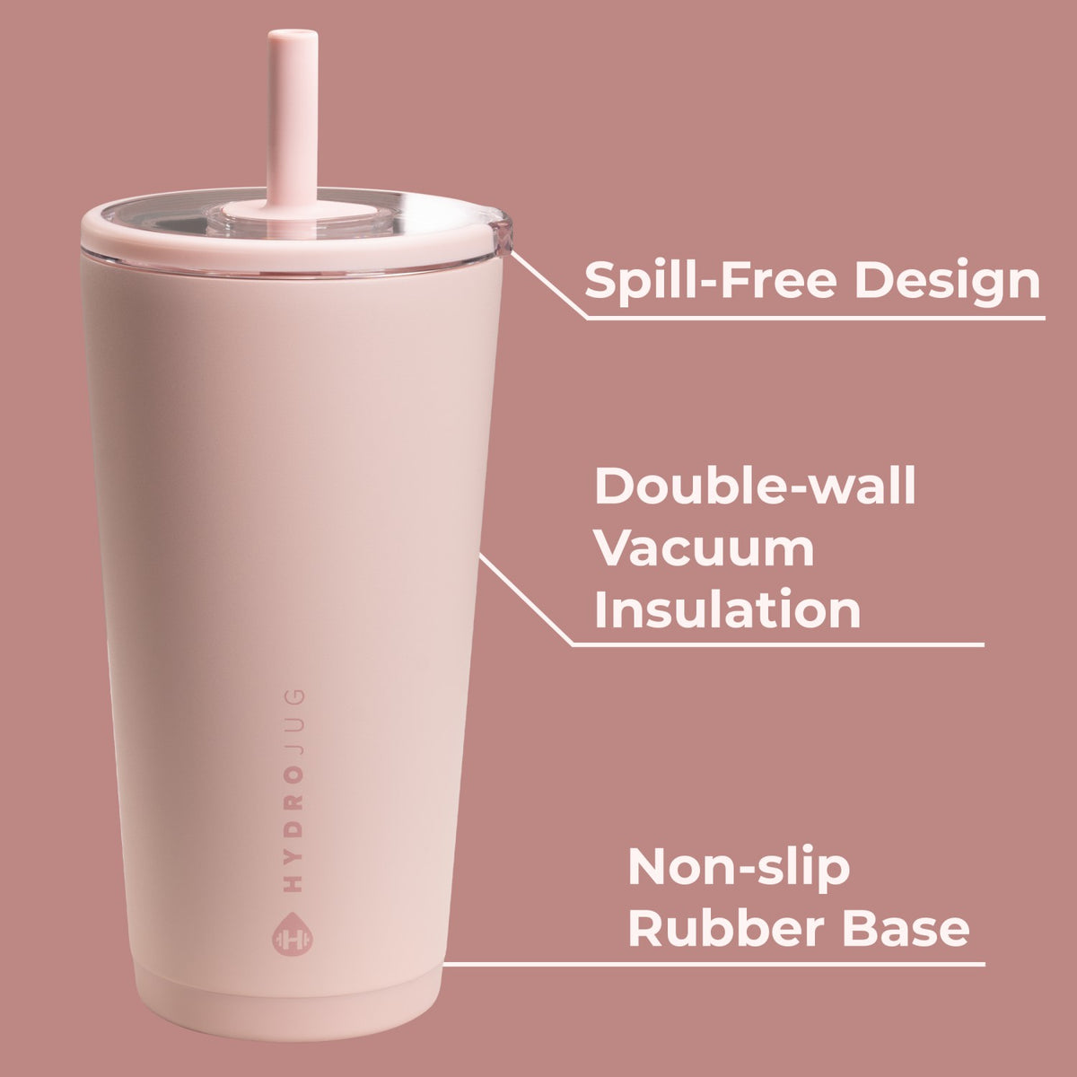 HYDROJUG HydroJug Everyday Tumbler 20oz - Ceramic-Lined Insulated Tumbler with Straw – Dusty Rose