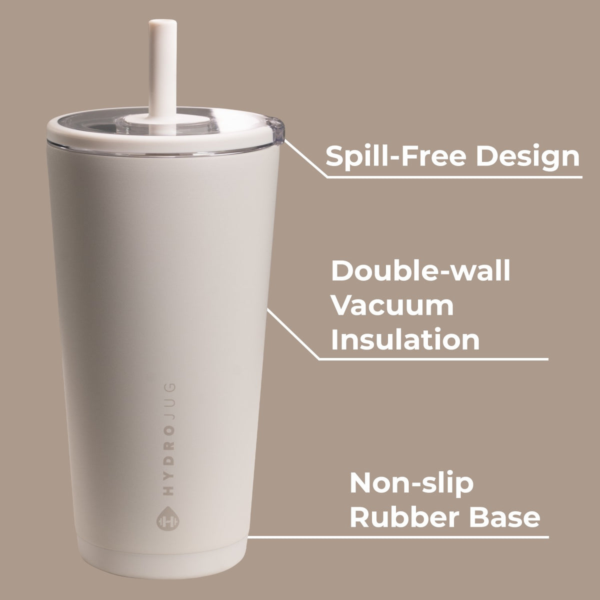 HYDROJUG HydroJug Everyday Tumbler 20oz - Ceramic-Lined Insulated Tumbler with Straw – Linen