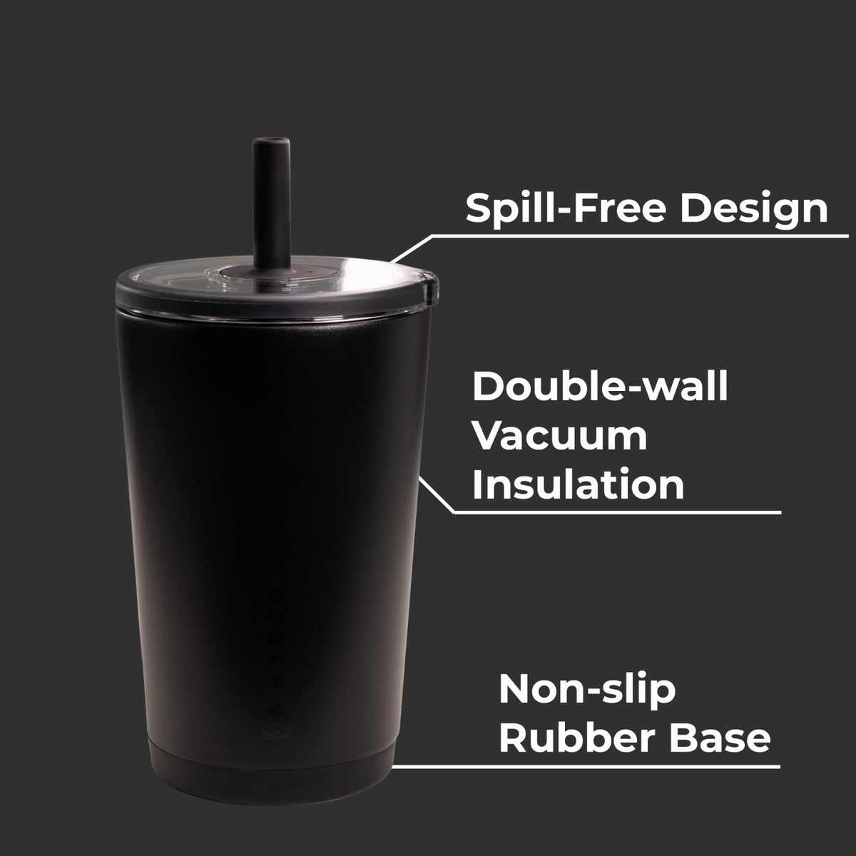 HYDROJUG HydroJug Everyday Tumbler 14oz - Ceramic-Lined Spill-Free Kids Tumbler – Black