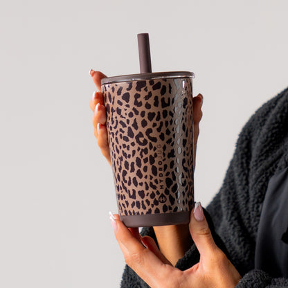 HYDROJUG HydroJug Everyday Tumbler 14oz - Ceramic-Lined Spill-Free Kids Tumbler – Brown Leopard