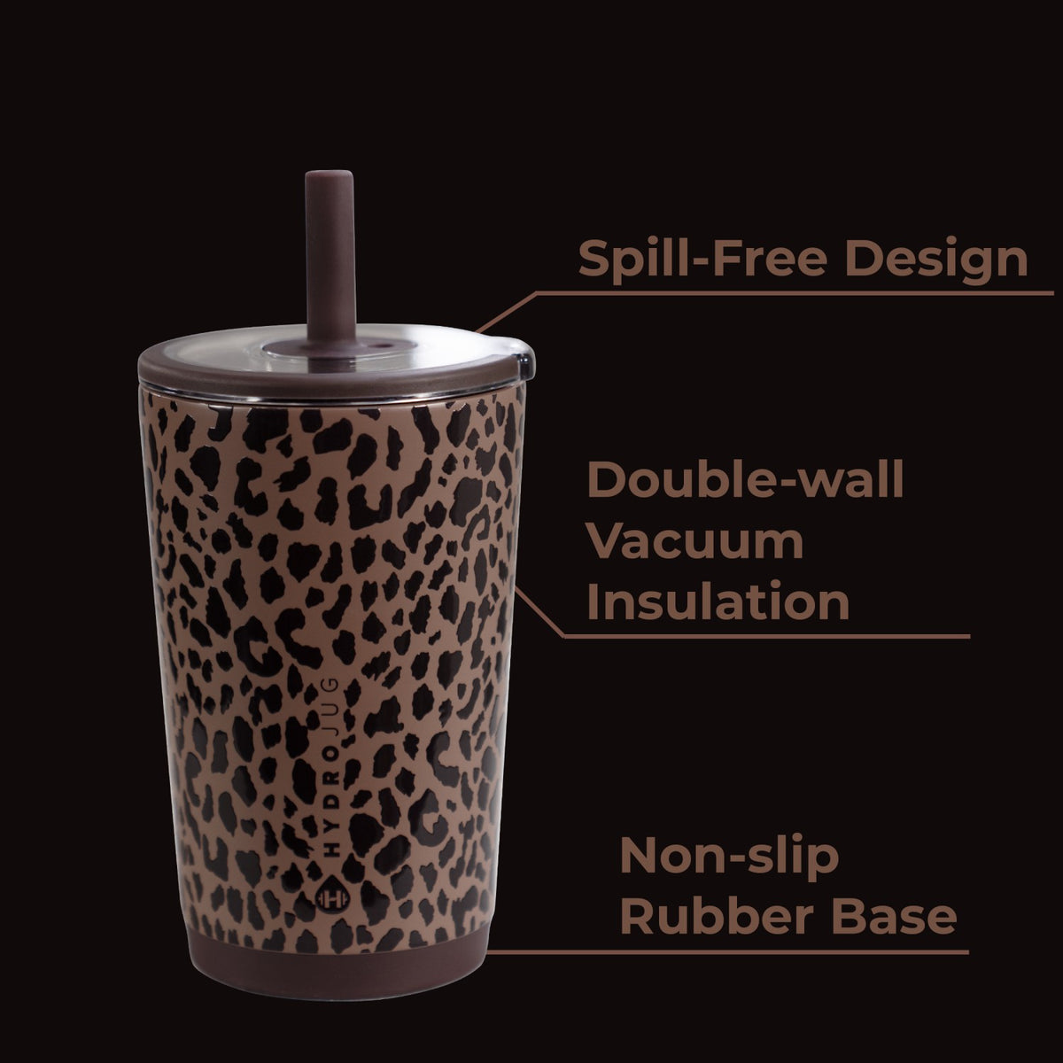 HYDROJUG HydroJug Everyday Tumbler 14oz - Ceramic-Lined Spill-Free Kids Tumbler – Brown Leopard