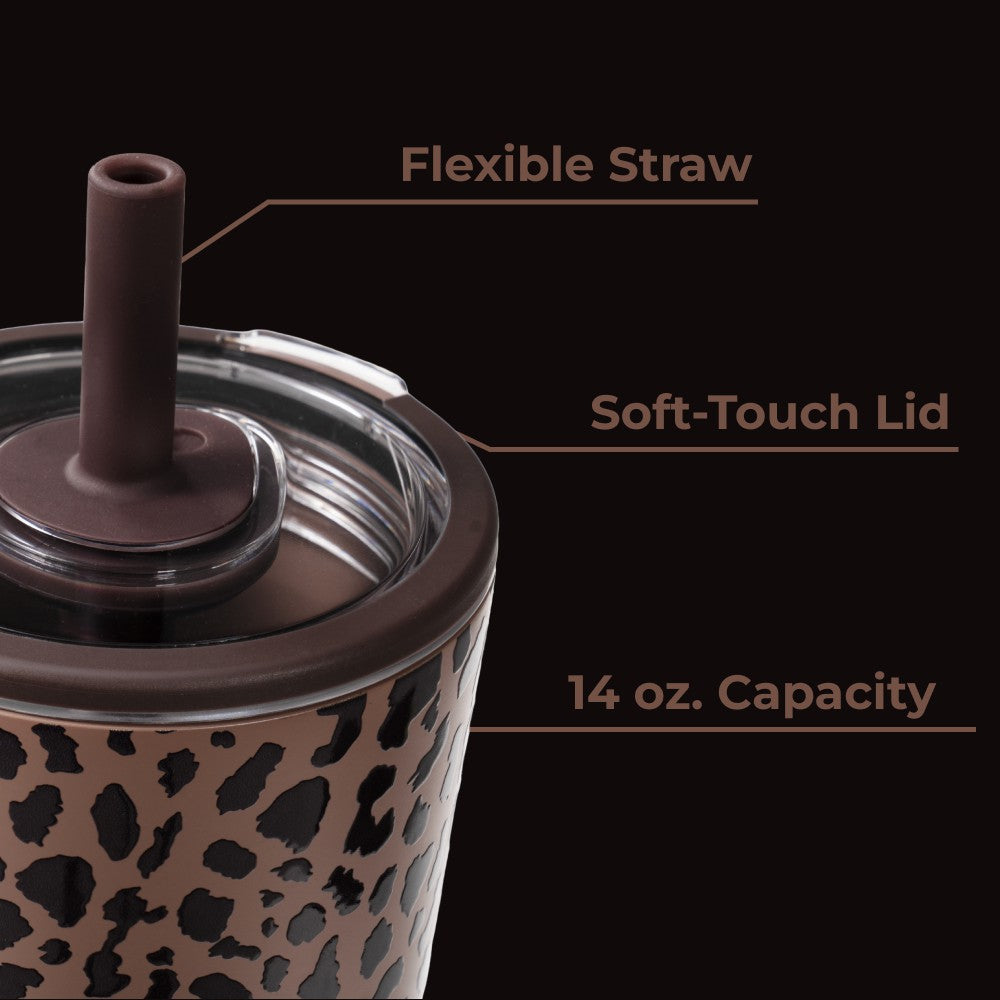 HYDROJUG HydroJug Everyday Tumbler 14oz - Ceramic-Lined Spill-Free Kids Tumbler – Brown Leopard