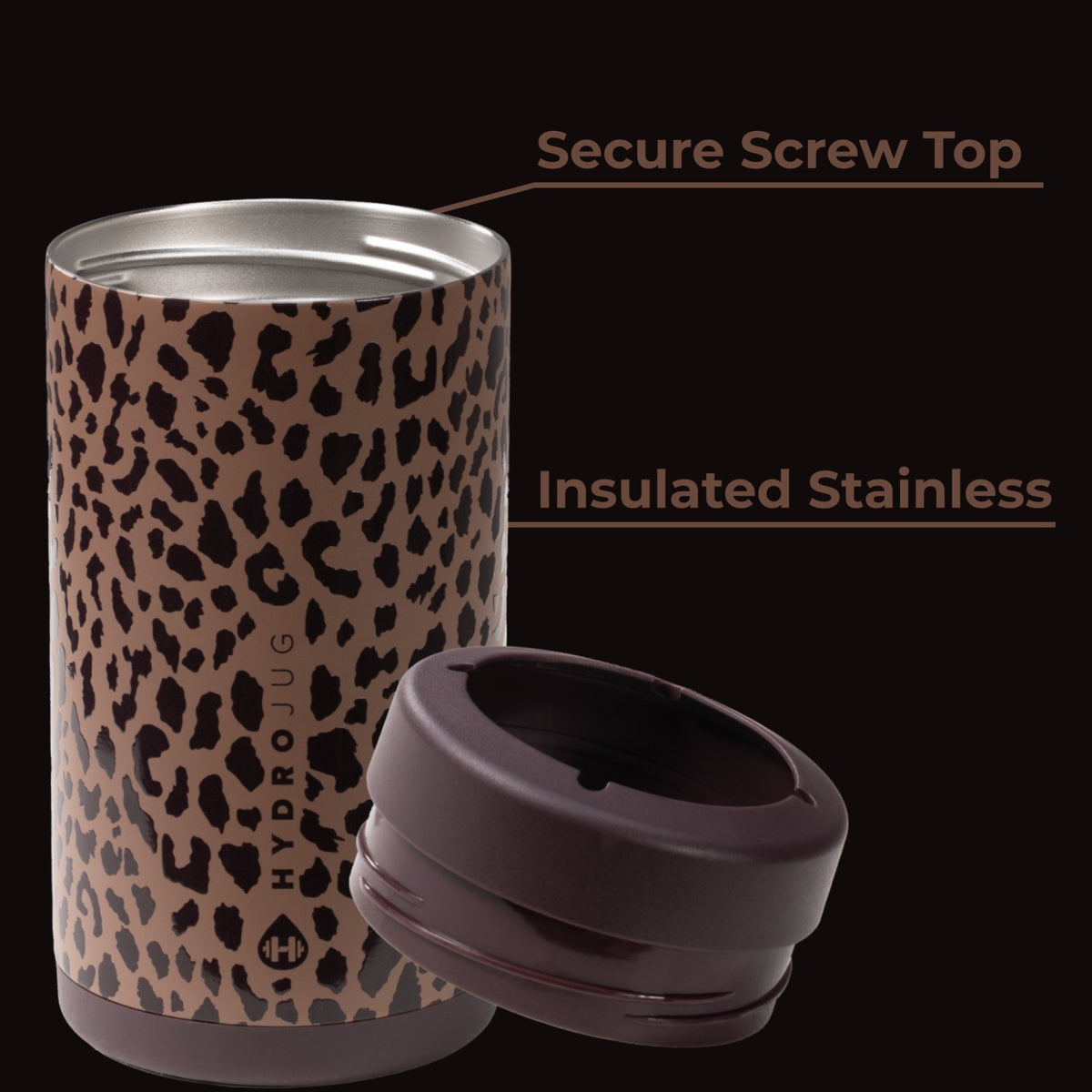HYDROJUG HydroJug Can Cooler 16oz - 2-in-1 Insulated Tallboy Can Cooler, Screw-Top Lock – Brown Leopard